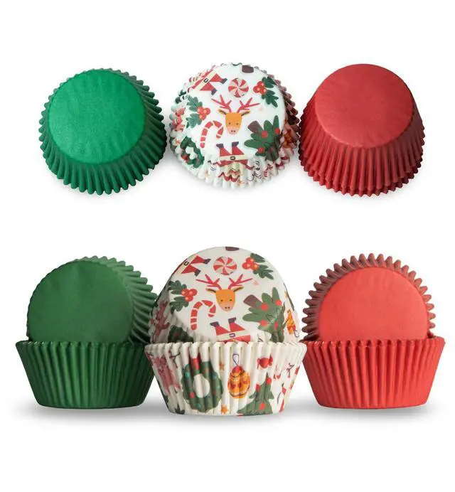Alt view image 6 of 7 - 500 Paper Cupcake Liners, Muffin Liners or Baking Cups for Desserts, Muffins, Cupcakes and More Treats; Grease Proof, Food Grade, Nut Serving Containers (Christmas)