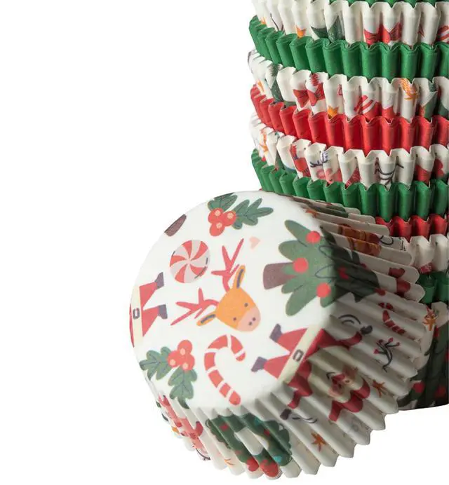 Alt view image 7 of 7 - 500 Paper Cupcake Liners, Muffin Liners or Baking Cups for Desserts, Muffins, Cupcakes and More Treats; Grease Proof, Food Grade, Nut Serving Containers (Christmas)