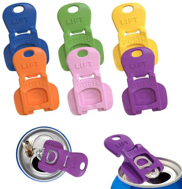 Main image of 6PCS Colorful Can Tab Openers & Leak-Proof Drink Covers One-Hand Soda Can Opener and Reusable Protector Caps for Coke, Beer, Soda, and Aluminum Cans