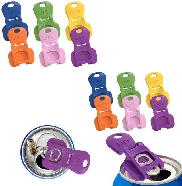Main image of 12PCS Colorful Can Tab Openers & Leak-Proof Drink Covers One-Hand Soda Can Opener and Reusable Protector Caps for Coke, Beer, Soda, and Aluminum Cans
