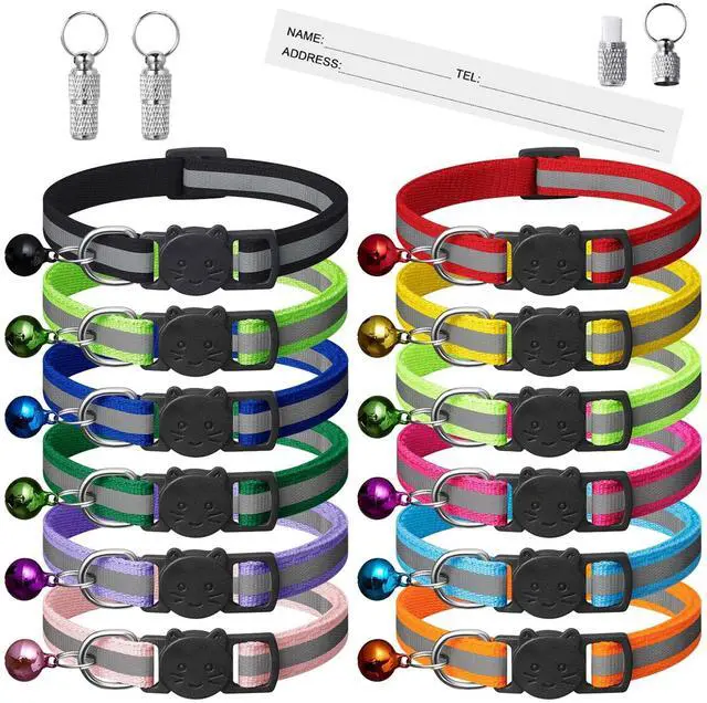 Main image of 12 Pack Reflective-Breakaway Cat Collars with Bells,Safety Buckle Kitten Collar, with Name Tag, Adjustable,Ideal for Girl Cats Male Cats,Pet Supplies,Stuff,Accessories(12 Colors & 2 ID Tags)