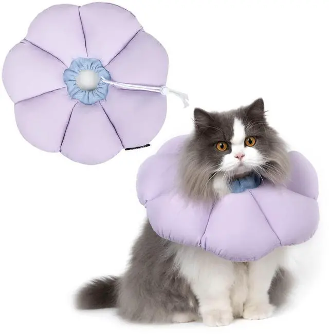 Main image of Cat Cone Collar,Cute Waterproof Cat Recovery Collar,Anti-Bite Lick Wound Healing Safety Elizabethan e Collar for Cats,Purple Flower All-Season Style
