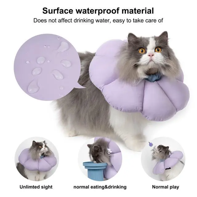 Alt view image 2 of 7 - Cat Cone Collar,Cute Waterproof Cat Recovery Collar,Anti-Bite Lick Wound Healing Safety Elizabethan e Collar for Cats,Purple Flower All-Season Style
