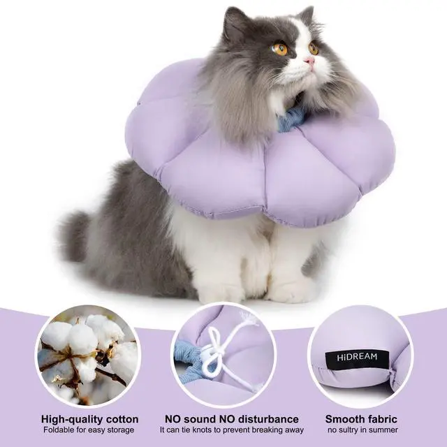Alt view image 3 of 7 - Cat Cone Collar,Cute Waterproof Cat Recovery Collar,Anti-Bite Lick Wound Healing Safety Elizabethan e Collar for Cats,Purple Flower All-Season Style