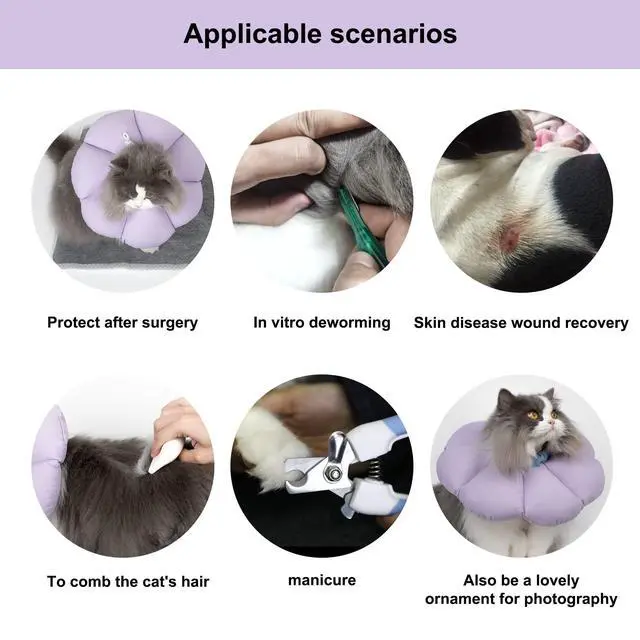 Alt view image 4 of 7 - Cat Cone Collar,Cute Waterproof Cat Recovery Collar,Anti-Bite Lick Wound Healing Safety Elizabethan e Collar for Cats,Purple Flower All-Season Style
