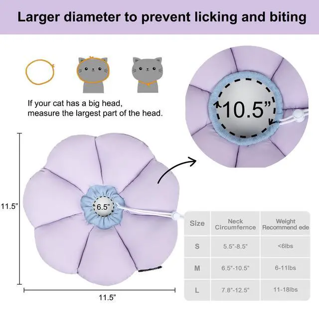 Alt view image 5 of 7 - Cat Cone Collar,Cute Waterproof Cat Recovery Collar,Anti-Bite Lick Wound Healing Safety Elizabethan e Collar for Cats,Purple Flower All-Season Style