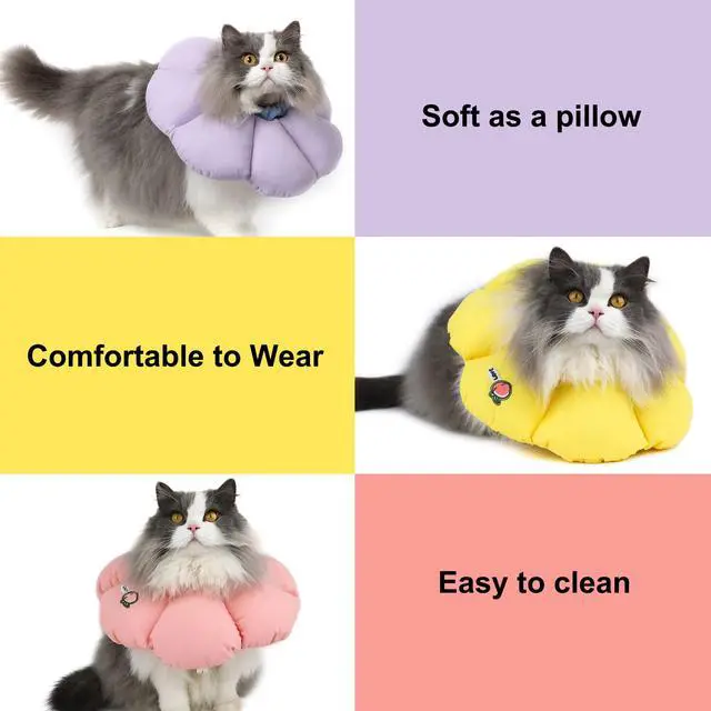 Alt view image 7 of 7 - Cat Cone Collar,Cute Waterproof Cat Recovery Collar,Anti-Bite Lick Wound Healing Safety Elizabethan e Collar for Cats,Purple Flower All-Season Style