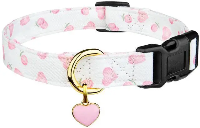 Main image of Cotton Handmade Dog Collar Cute and Distinctive Patterns White and Pink Love Heart with Pendant for Girl Boy Dogs Collars S