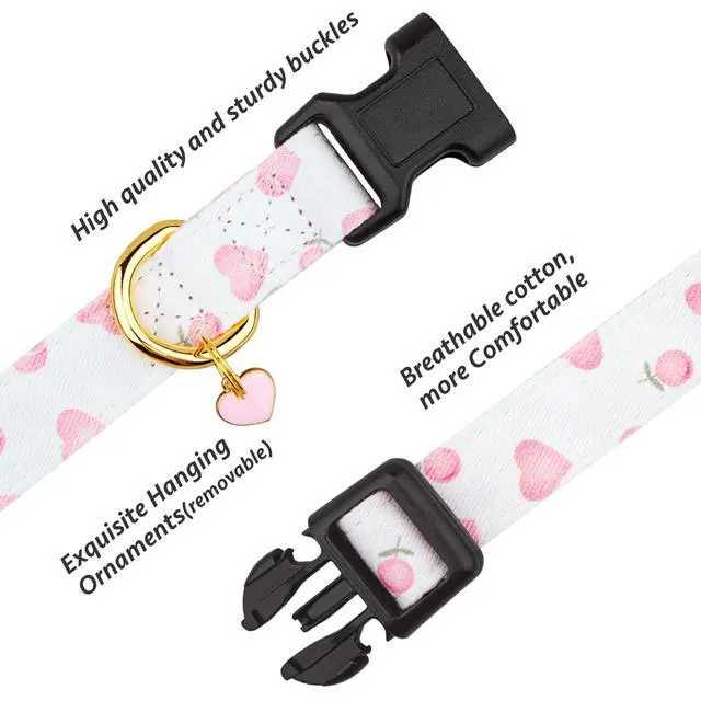 Alt view image 2 of 7 - Cotton Handmade Dog Collar Cute and Distinctive Patterns White and Pink Love Heart with Pendant for Girl Boy Dogs Collars S