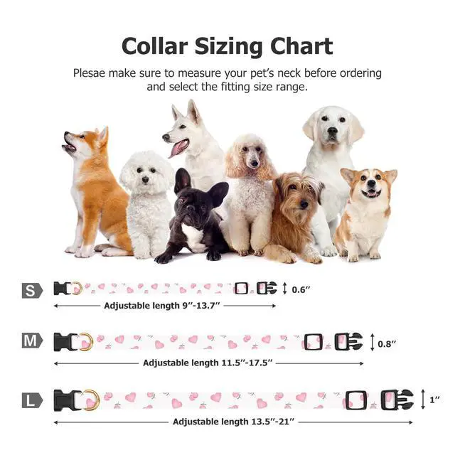 Alt view image 3 of 7 - Cotton Handmade Dog Collar Cute and Distinctive Patterns White and Pink Love Heart with Pendant for Girl Boy Dogs Collars S