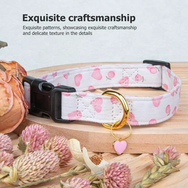 Alt view image 5 of 7 - Cotton Handmade Dog Collar Cute and Distinctive Patterns White and Pink Love Heart with Pendant for Girl Boy Dogs Collars S
