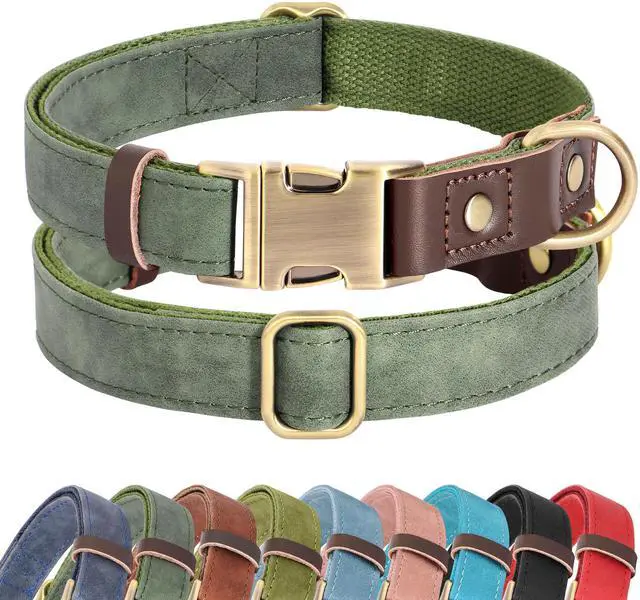Main image of Didog Soft PU Leather Dog Collars for Small Dogs,Classic Adjustable Dog Collars with Quick Release Metal Buckle,Easy Clean and Comfortable with Nylon Lining,Green,S Neck 11-15"