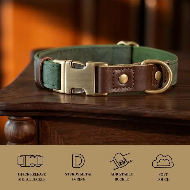 Alt view image 4 of 7 - Didog Soft PU Leather Dog Collars for Small Dogs,Classic Adjustable Dog Collars with Quick Release Metal Buckle,Easy Clean and Comfortable with Nylon Lining,Green,S Neck 11-15"