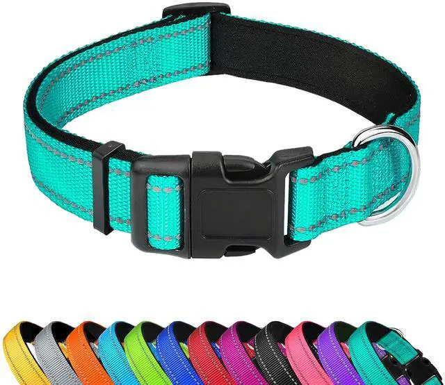 Main image of PWOD Reflective Dog Collar, Adjustable Soft Neoprene Padded Nylon Pet Collars with Buckle for Medium Dogs, Teal,M
