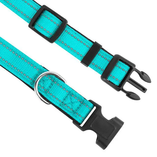 Alt view image 3 of 6 - PWOD Reflective Dog Collar, Adjustable Soft Neoprene Padded Nylon Pet Collars with Buckle for Medium Dogs, Teal,M