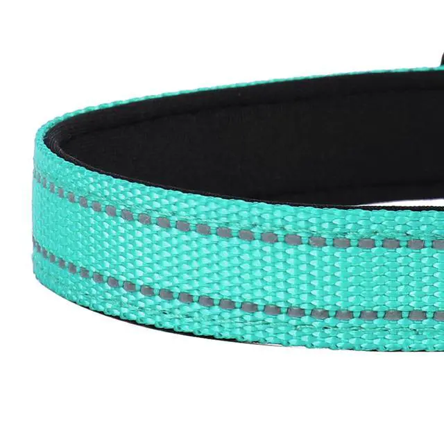 Alt view image 5 of 6 - PWOD Reflective Dog Collar, Adjustable Soft Neoprene Padded Nylon Pet Collars with Buckle for Medium Dogs, Teal,M