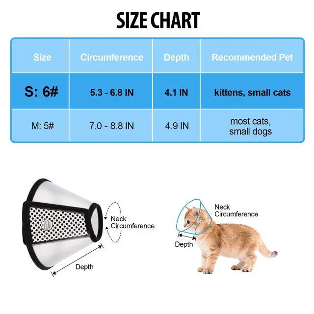 Alt view image 3 of 7 - Depets Adjustable Recovery Pet Cone E-Collar for Cats Kittens Rabbits, Plastic Elizabeth Protective Collar Wound Healing Practical Neck Cover, Neck Girth 6.1 in