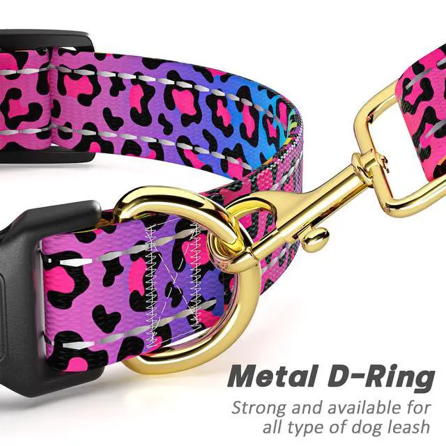 Alt view image 5 of 7 - TMOODEL Reflective Dog Collar for Extra Small Dogs Cats, Cute Leopard Style Adjustable Heavy-Duty Nylon Puppy Collar for Boy and Girl Female, Soft Pet Accessories with Quick Release Buckle, Neon