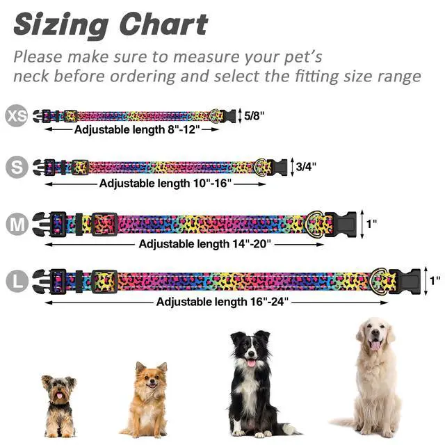 Alt view image 7 of 7 - TMOODEL Reflective Dog Collar for Extra Small Dogs Cats, Cute Leopard Style Adjustable Heavy-Duty Nylon Puppy Collar for Boy and Girl Female, Soft Pet Accessories with Quick Release Buckle, Neon
