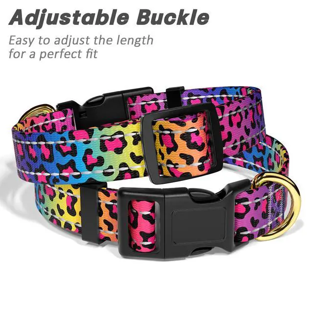 Alt view image 6 of 7 - TMOODEL Reflective Dog Collar for Extra Small Dogs Cats, Cute Leopard Style Adjustable Heavy-Duty Nylon Puppy Collar for Boy and Girl Female, Soft Pet Accessories with Quick Release Buckle, Neon