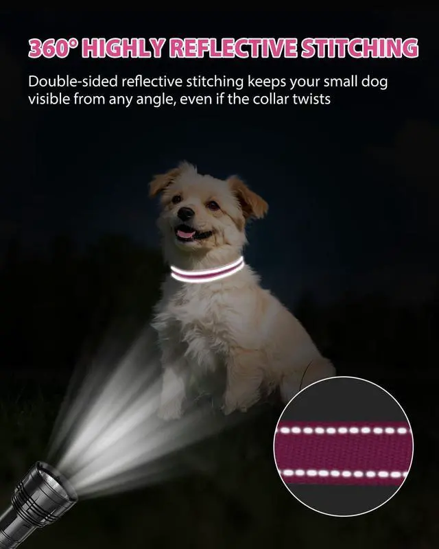 Alt view image 5 of 6 - Joytale Dog Collars for Small Dogs, Feather-Light Double-Sided Reflective Nylon Collar for Night Safety, Adjustable Quick-Release for Growing Puppies, Hotpink, S (5/8" Width)