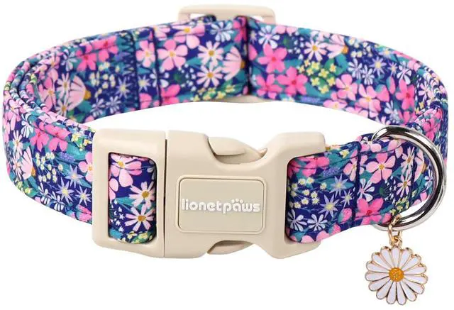 Main image of Lionet Paws Floral Dog Collar- Cute Spring Wildflowers Daisy Fleabane Dog Collars with Plastic Buckle, Light Adjustable Dog Collars for Small Medium Dogs