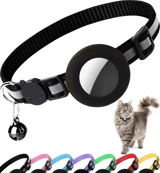 Main image of Dgerp Airtag Cat Collar Breakaway, Reflective Kitten Collar with Apple Air Tag Holder and Bell for Girl Boy Cats, 0.4 Inches in Width and Lightweight(Black)