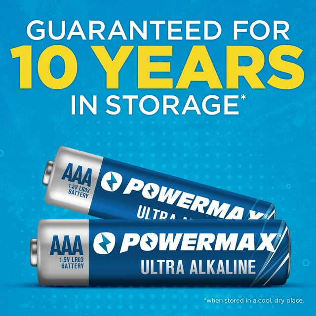 Alt view image 2 of 6 - Powermax 12-Count Triple AAA Batteries, Ultra Long Lasting Alkaline Battery Blister Pack for Home and Office, 10-Year Shelf Life