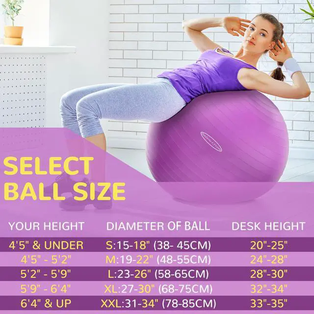 Alt view image 2 of 7 - Fitvids Anti-Burst and Slip Resistant Exercise Yoga Ball with Quick Pump 48-55cm,M, Purple