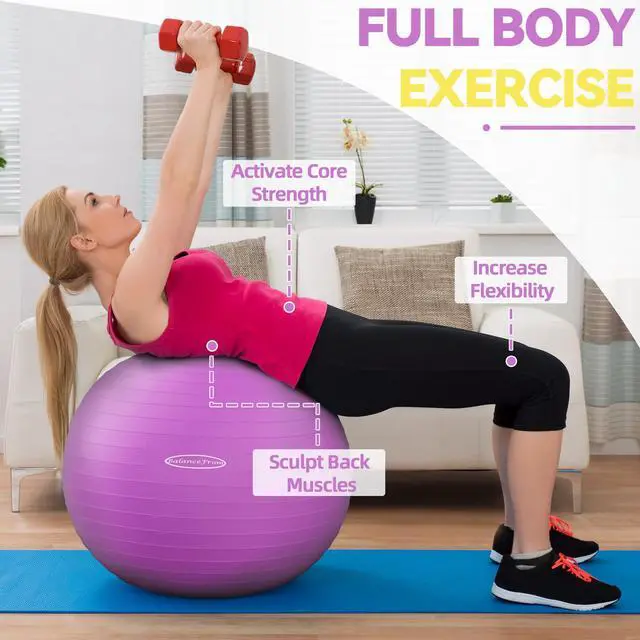 Alt view image 3 of 7 - Fitvids Anti-Burst and Slip Resistant Exercise Yoga Ball with Quick Pump 48-55cm,M, Purple