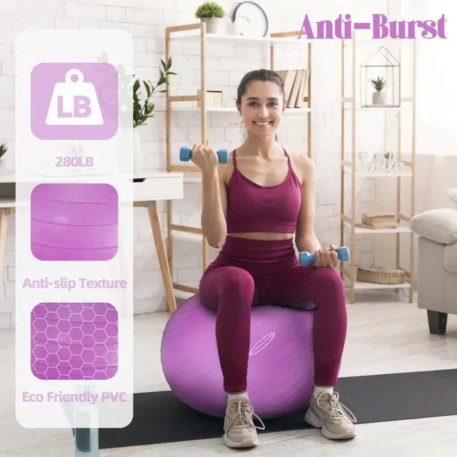Alt view image 4 of 7 - Fitvids Anti-Burst and Slip Resistant Exercise Yoga Ball with Quick Pump 48-55cm,M, Purple