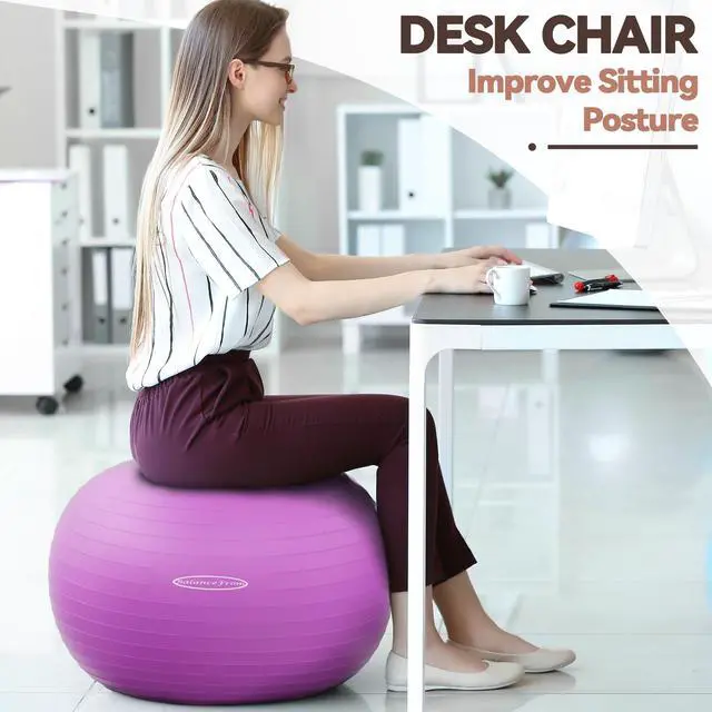 Alt view image 6 of 7 - Fitvids Anti-Burst and Slip Resistant Exercise Yoga Ball with Quick Pump 48-55cm,M, Purple