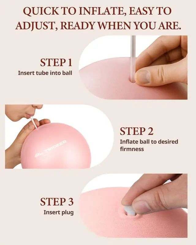 Alt view image 7 of 7 - Trideer 9-Inch Pilates Ball, Small Exercise Ball for Yoga, Core Training, Physical Therapy, Balance, Stability and Stretching Pilates Equipment with Inflation Straw