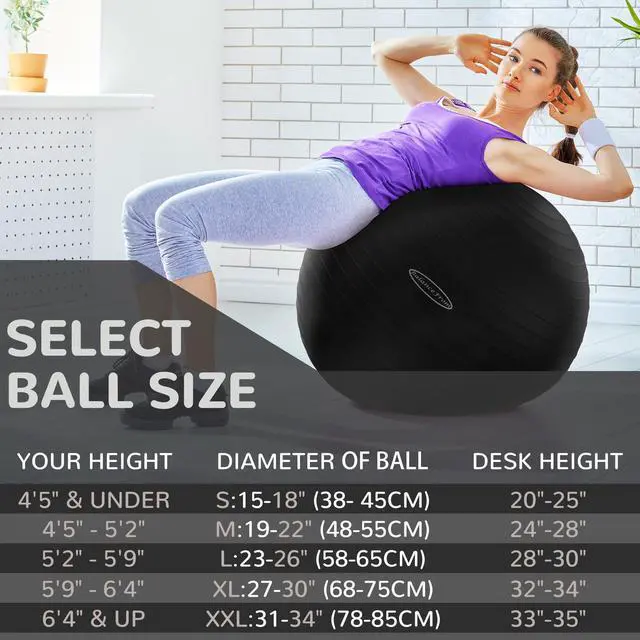 Alt view image 2 of 7 - Fitvids Anti-Burst and Slip Resistant Exercise Ball Yoga Ball Fitness Ball Birthing Ball with Quick Pump, 2,000-Pound Capacity, Black, 19-22 inch, M
