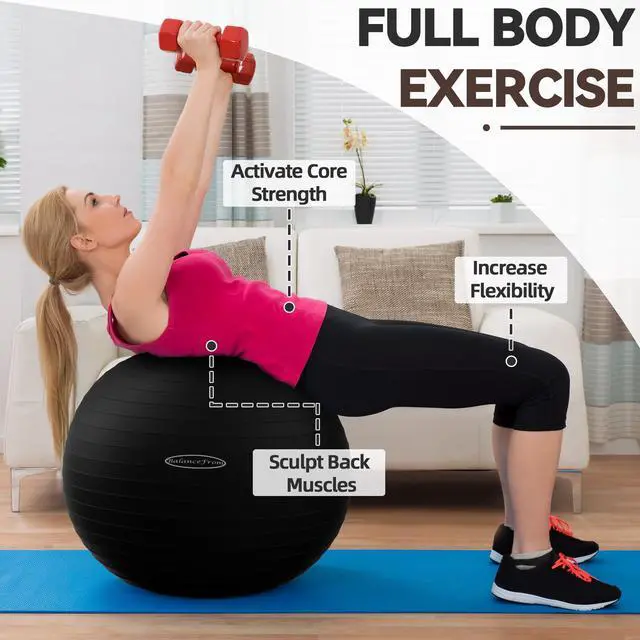 Alt view image 3 of 7 - Fitvids Anti-Burst and Slip Resistant Exercise Ball Yoga Ball Fitness Ball Birthing Ball with Quick Pump, 2,000-Pound Capacity, Black, 19-22 inch, M