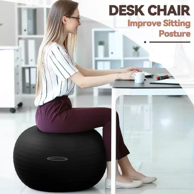 Alt view image 6 of 7 - Fitvids Anti-Burst and Slip Resistant Exercise Ball Yoga Ball Fitness Ball Birthing Ball with Quick Pump, 2,000-Pound Capacity, Black, 19-22 inch, M