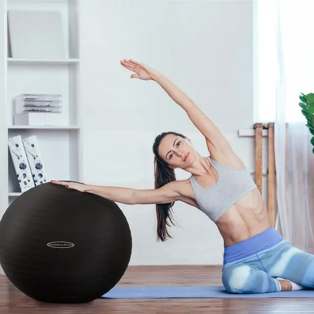 Alt view image 7 of 7 - Fitvids Anti-Burst and Slip Resistant Exercise Ball Yoga Ball Fitness Ball Birthing Ball with Quick Pump, 2,000-Pound Capacity, Black, 19-22 inch, M