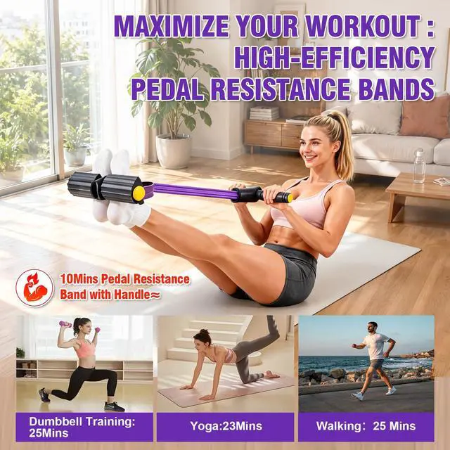 Alt view image 7 of 7 - Wysperix Multifunction Foot Pedal Resistance Bands with Handles, 6-Tube Elastic Yoga Exercise Bands, Home Gym Fitness Equipment for Women & Men to Tone Abs, Core, Legs, Arms, WaistBlack-Purple
