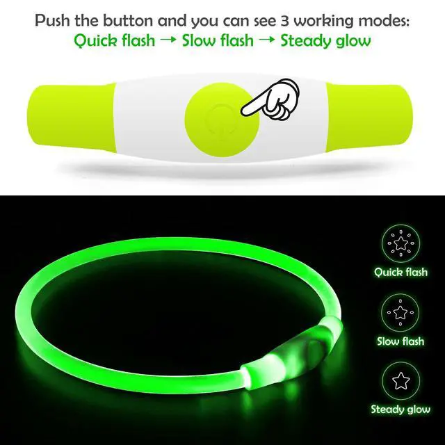 Alt view image 2 of 7 - Led Dog Collar, BSEEN USB Rechargeable Flash Dog Necklace Light, Pet Safety Collar Makes Your Beloved Dogs Be Seen at Night for Small Medium Large Dogs(Green)