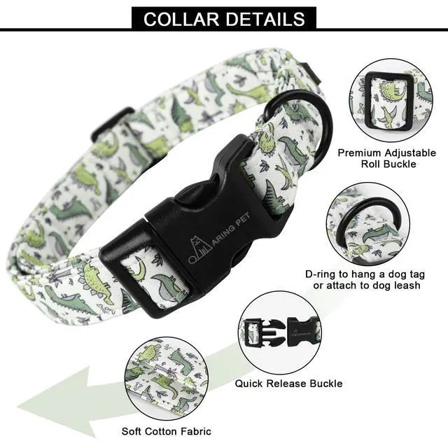 Alt view image 2 of 6 - ARING PET Dinosaur Dog Collar-Cute Dog Collar for Small Dogs, Adjustable Comfortable Cotton Boy Dog Collars for Small Medium Large Dogs, Small