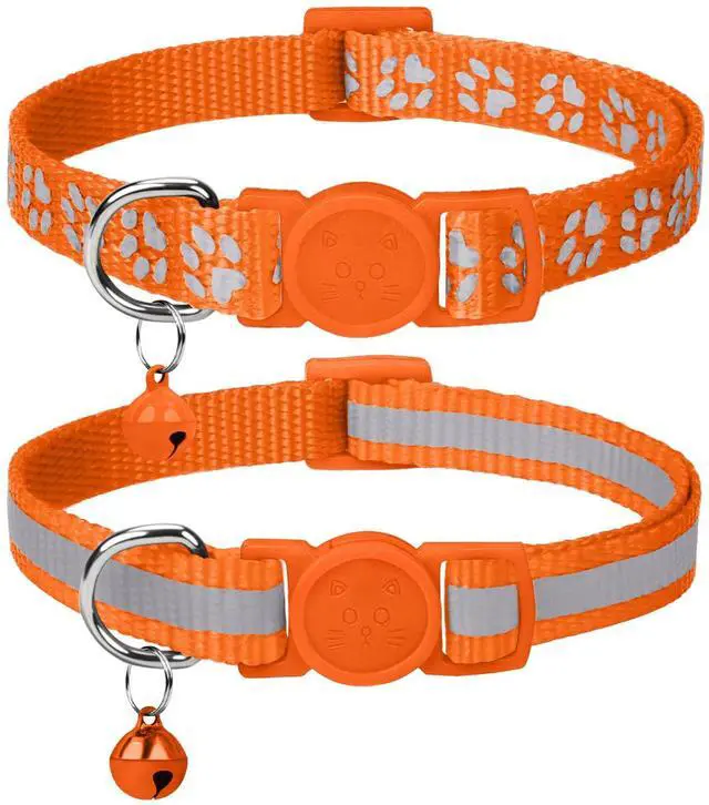 Main image of Taglory Reflective Cat Collar Breakaway with Bell, High Visibility Night Strip, Lightweight Adjustable Nylon Collar for Boy Girl Cats, 2 Pack, 7.5-12.5 Inch, Orange
