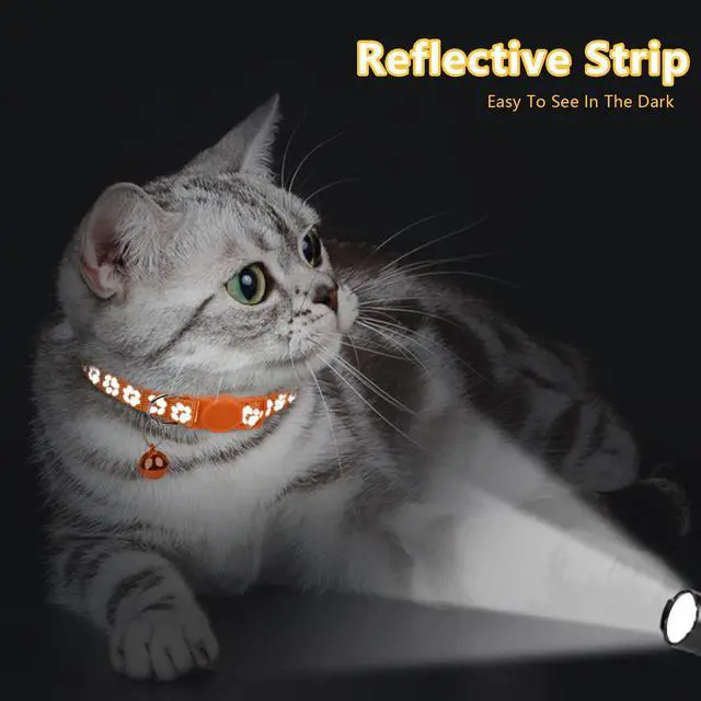 Alt view image 3 of 7 - Taglory Reflective Cat Collar Breakaway with Bell, High Visibility Night Strip, Lightweight Adjustable Nylon Collar for Boy Girl Cats, 2 Pack, 7.5-12.5 Inch, Orange