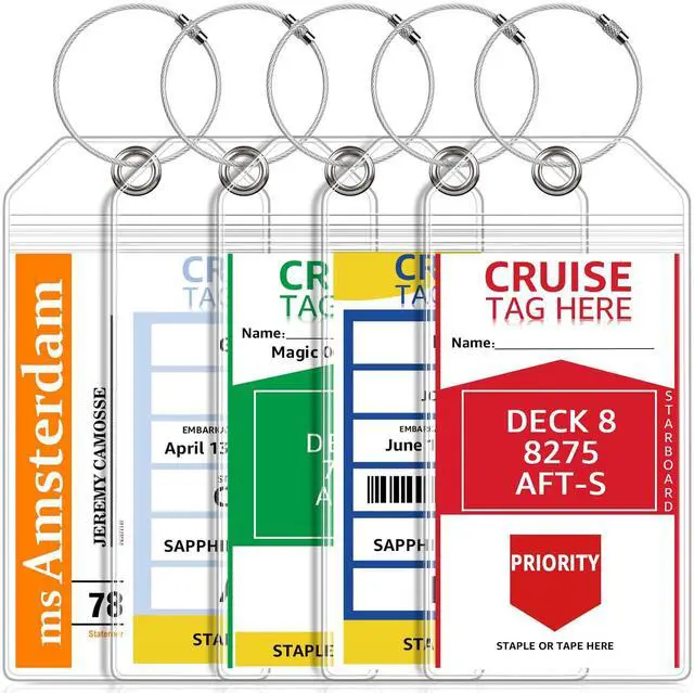 Main image of 5 Pack Cruise Luggage Tag Holders for Carnival, NCL, Princess, MSC Cruise Ships, Clear Cruise Tags Holders with Zip Seal by FUNMCAN, Wide Waterproof Cruise Essentials Cruise Accessories Must Haves