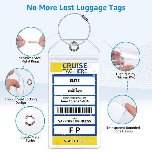 Alt view image 5 of 7 - 5 Pack Cruise Luggage Tag Holders for Carnival, NCL, Princess, MSC Cruise Ships, Clear Cruise Tags Holders with Zip Seal by FUNMCAN, Wide Waterproof Cruise Essentials Cruise Accessories Must Haves