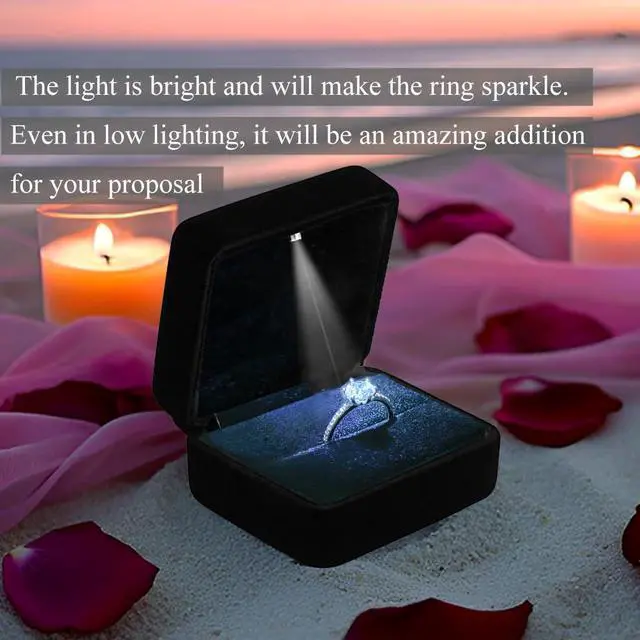 Alt view image 2 of 6 - GBYAN Velvet Ring Box with LED Light Jewelry Display Gift Box for Proposal,Engagement, Wedding