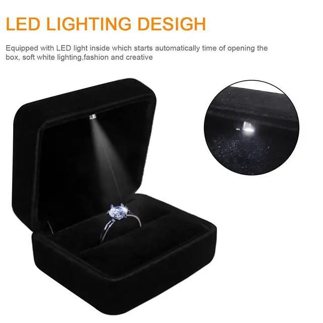 Alt view image 4 of 6 - GBYAN Velvet Ring Box with LED Light Jewelry Display Gift Box for Proposal,Engagement, Wedding