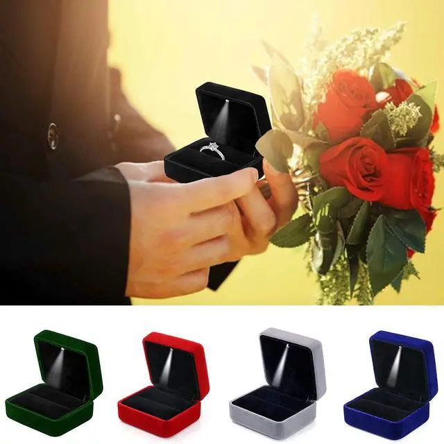 Alt view image 5 of 6 - GBYAN Velvet Ring Box with LED Light Jewelry Display Gift Box for Proposal,Engagement, Wedding