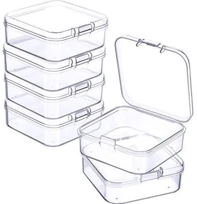Main image of Jetec 6 Pieces Mini Plastic Clear Beads Storage Containers Box for Collecting Small Items, Beads, Jewelry, Business Cards, Game Pieces, Crafts (2.1 x 2.1 x 0.8 Inch)