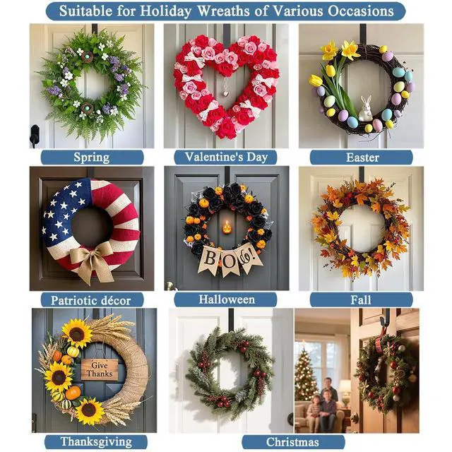 Alt view image 2 of 7 - Sattiyrch 15" Wreath Hanger for Front Door,Sturdy Steel Wreath Door Hanger,Over The Door Hanger Hook (Black,1)
