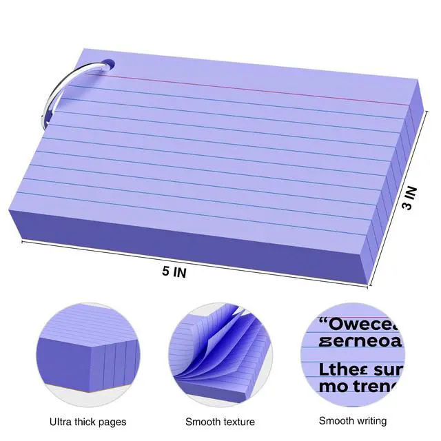 Alt view image 2 of 7 - 250 Count Colored Index Cards 3x5 Inch with Key Ring, 180gsm Heavy Weight Flash Cards 5 Color (50 Sheets Each) Portable Note Taking for Students, Teachers, Study Note Cards for Office School Supplies